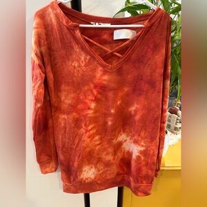 Women's Long Sleeve Tie-Dye Top - Orange